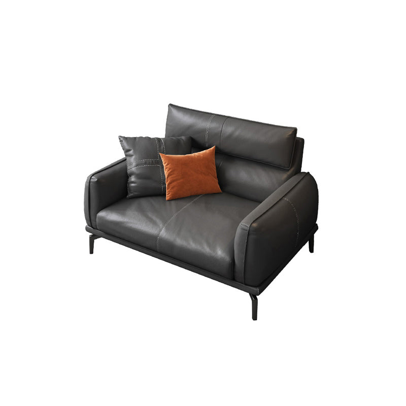 Upscale Grey Sofa with Four Legs Leather Sofa Living Room Seating