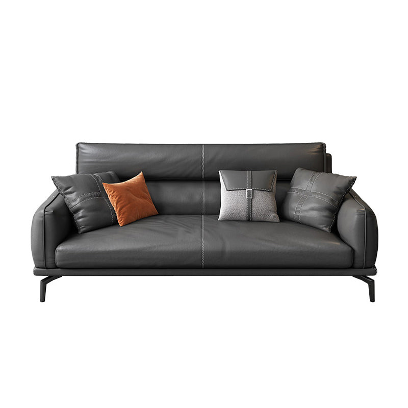 Upscale Grey Sofa with Four Legs Leather Sofa Living Room Seating