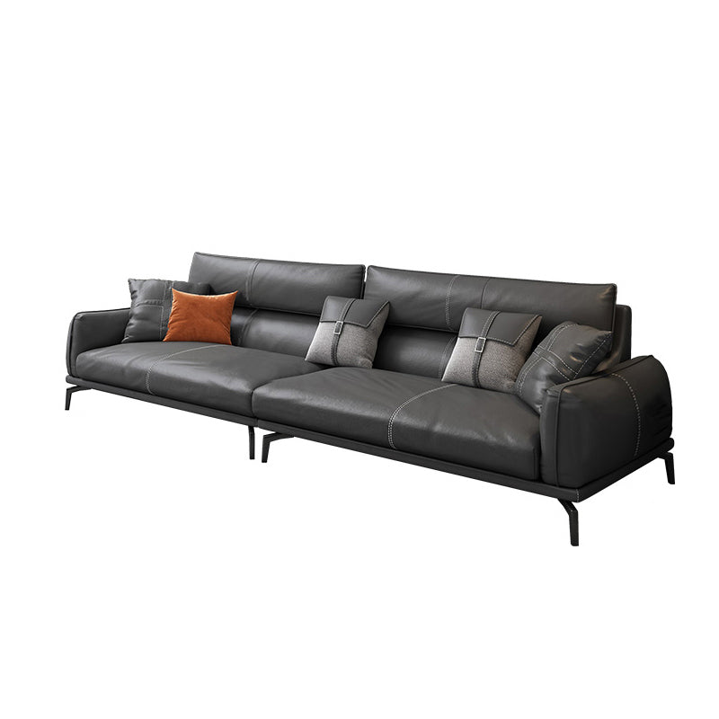 Upscale Grey Sofa with Four Legs Leather Sofa Living Room Seating
