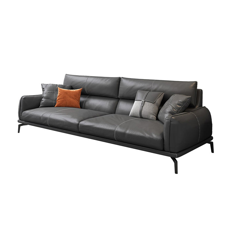 Upscale Grey Sofa with Four Legs Leather Sofa Living Room Seating