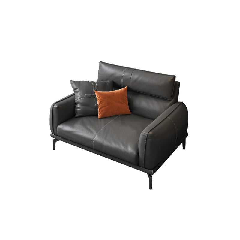 Upscale Grey Sofa with Four Legs Leather Sofa Living Room Seating