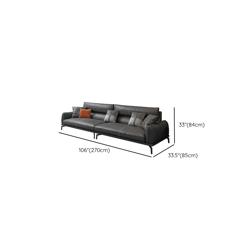 Upscale Grey Sofa with Four Legs Leather Sofa Living Room Seating