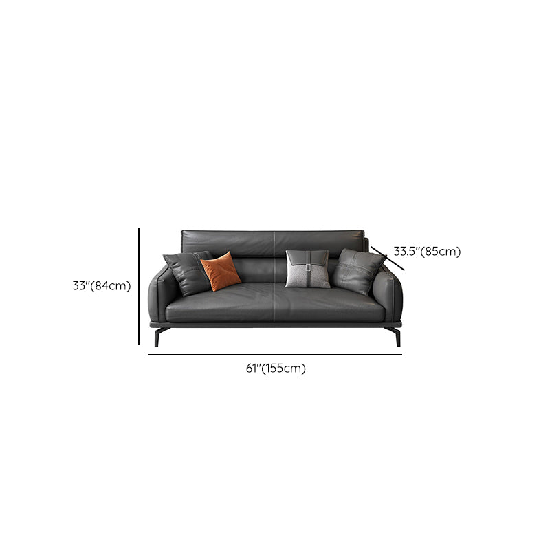 Upscale Grey Sofa with Four Legs Leather Sofa Living Room Seating