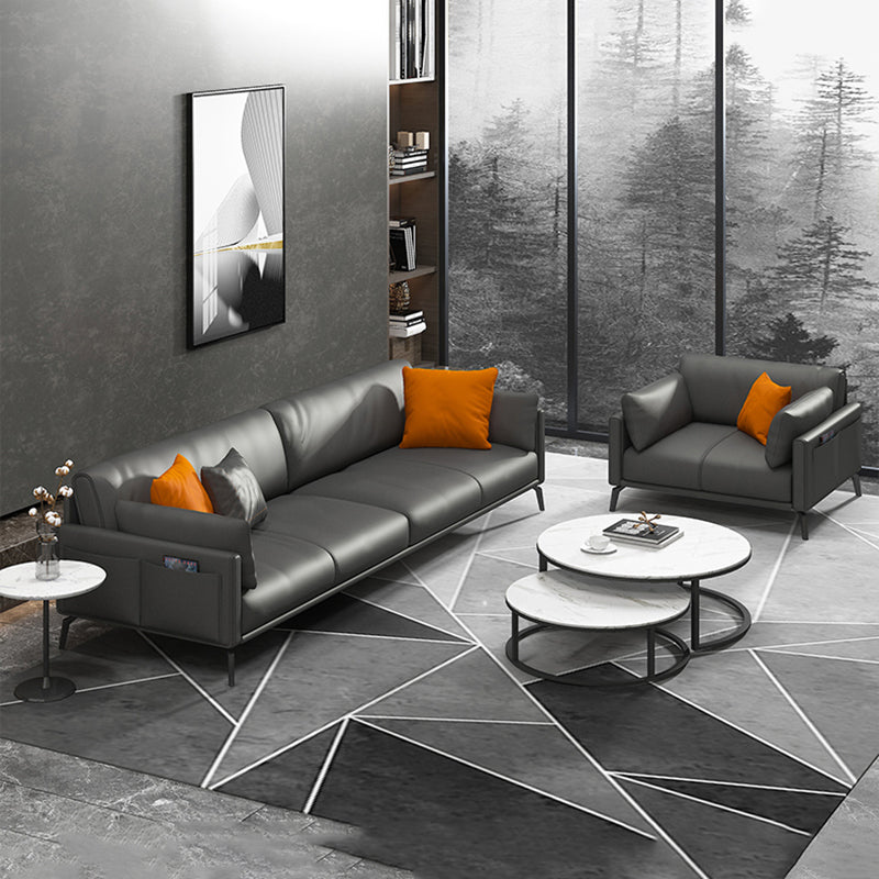 Contemporary Leather Sofa in Gray Loose Back for Living Room
