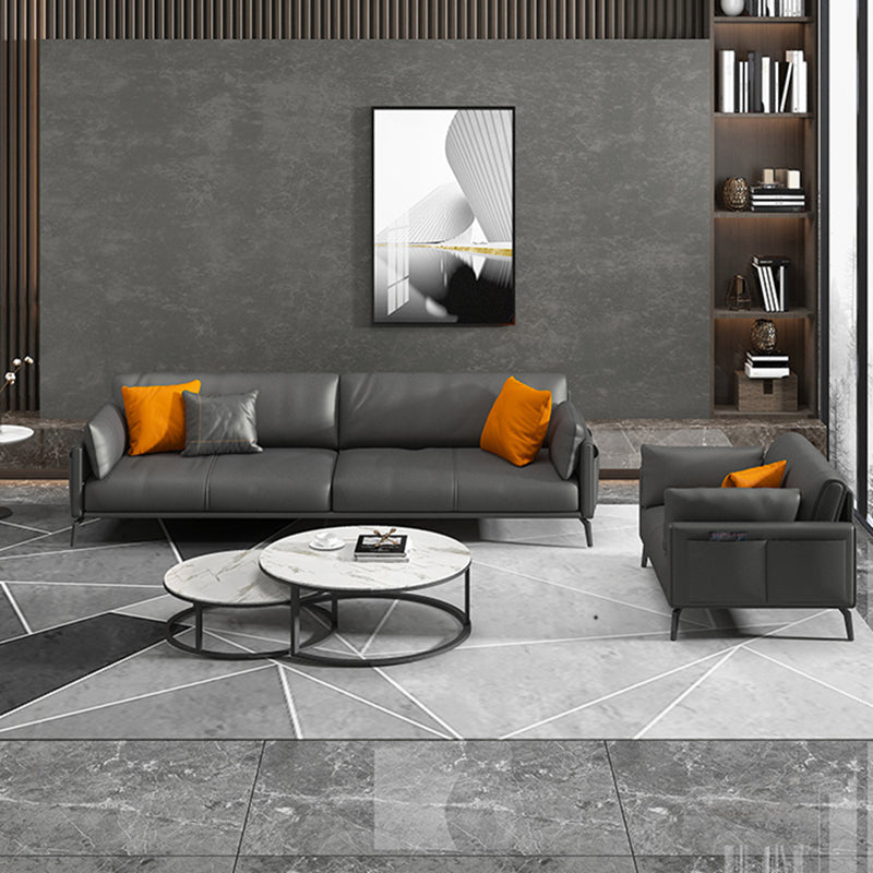 Contemporary Leather Sofa in Gray Loose Back for Living Room
