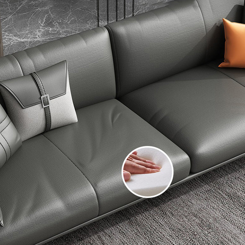 Contemporary Leather Sofa in Gray Loose Back for Living Room