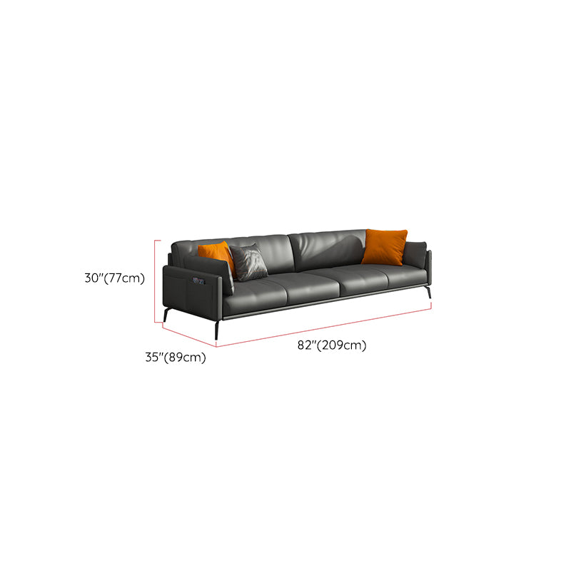 Contemporary Leather Sofa in Gray Loose Back for Living Room