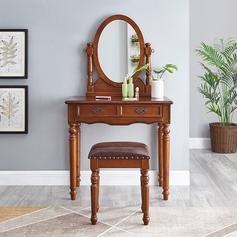 Traditional Dressing Table Stool Set Wooden Vanity Dressing Table for Bedroom