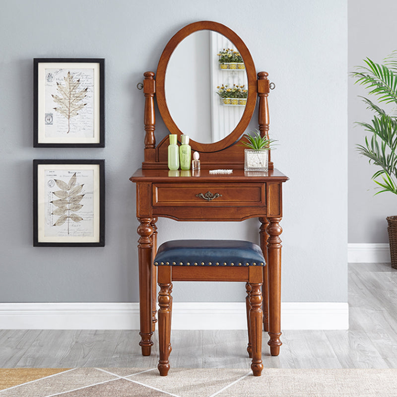 Traditional Dressing Table Stool Set Wooden Vanity Dressing Table for Bedroom