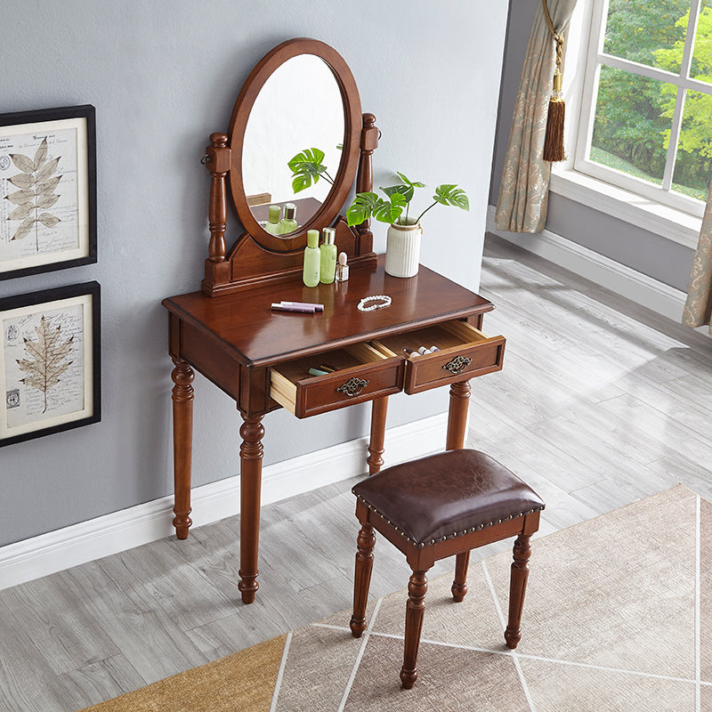 Traditional Dressing Table Stool Set Wooden Vanity Dressing Table for Bedroom