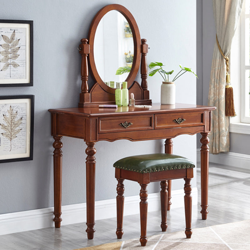 Traditional Dressing Table Stool Set Wooden Vanity Dressing Table for Bedroom