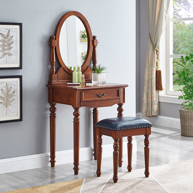 Traditional Dressing Table Stool Set Wooden Vanity Dressing Table for Bedroom