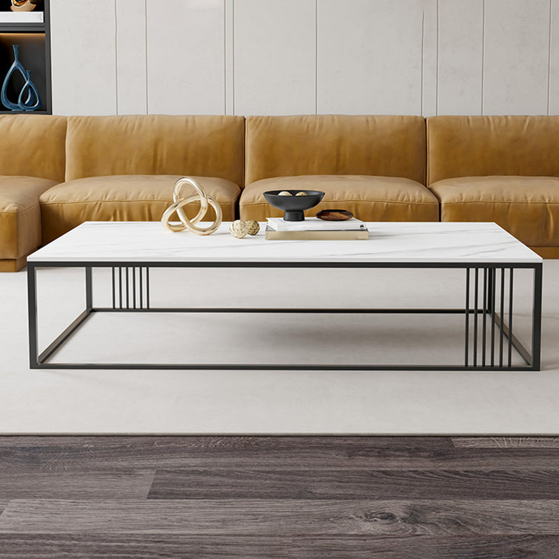 Contemporary 17.7" H Coffee Table Rectangular Stone Top Simple Cocktail Table