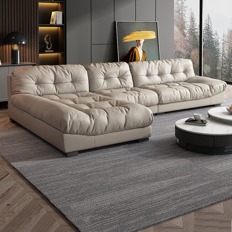 Contemporary Faux Leather Minimalist Sofa and Chaise Pillow Top Arm Cushions Sofa