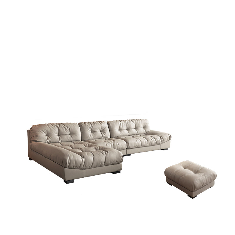 Contemporary Faux Leather Minimalist Sofa and Chaise Pillow Top Arm Cushions Sofa
