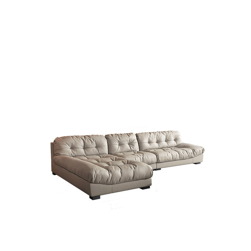 Contemporary Faux Leather Minimalist Sofa and Chaise Pillow Top Arm Cushions Sofa