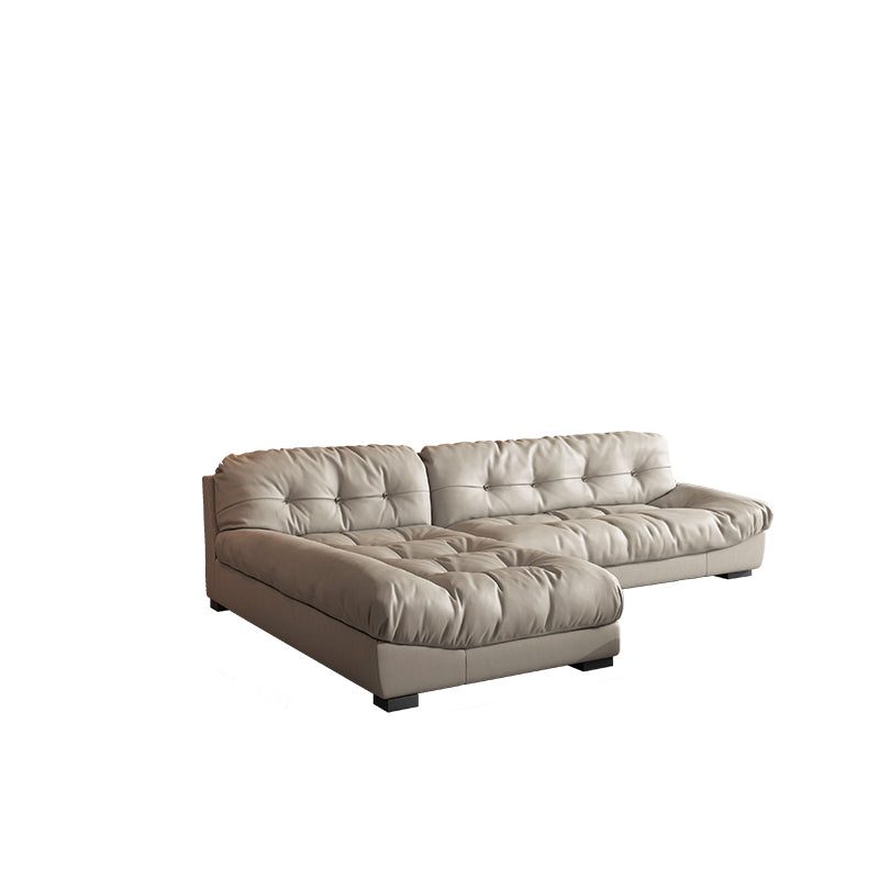 Contemporary Faux Leather Minimalist Sofa and Chaise Pillow Top Arm Cushions Sofa