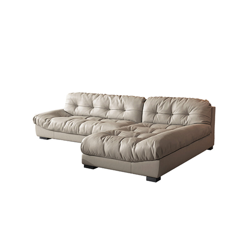 Contemporary Faux Leather Minimalist Sofa and Chaise Pillow Top Arm Cushions Sofa