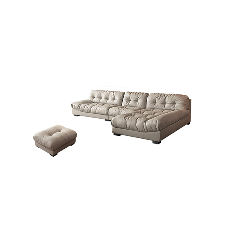 Contemporary Faux Leather Minimalist Sofa and Chaise Pillow Top Arm Cushions Sofa