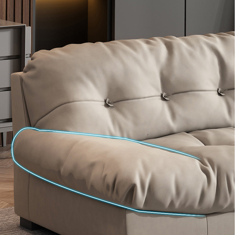 Contemporary Faux Leather Minimalist Sofa and Chaise Pillow Top Arm Cushions Sofa