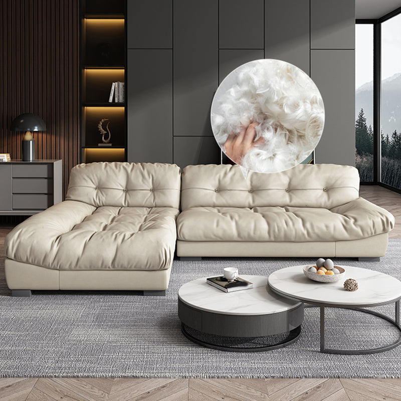 Contemporary Faux Leather Minimalist Sofa and Chaise Pillow Top Arm Cushions Sofa