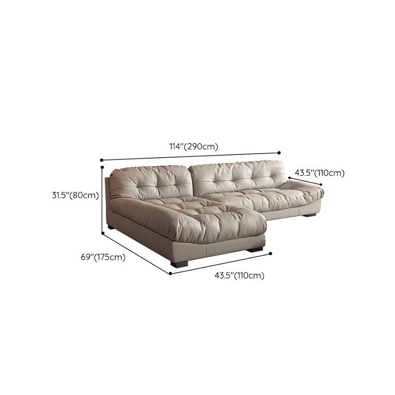 Contemporary Faux Leather Minimalist Sofa and Chaise Pillow Top Arm Cushions Sofa
