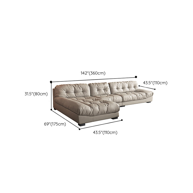 Contemporary Faux Leather Minimalist Sofa and Chaise Pillow Top Arm Cushions Sofa
