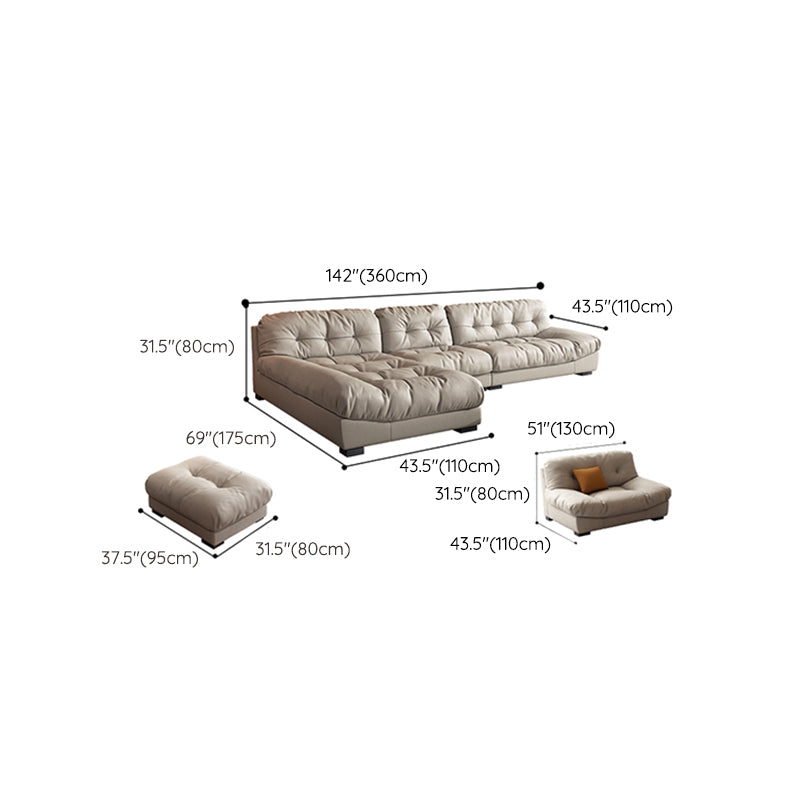 Contemporary Faux Leather Minimalist Sofa and Chaise Pillow Top Arm Cushions Sofa