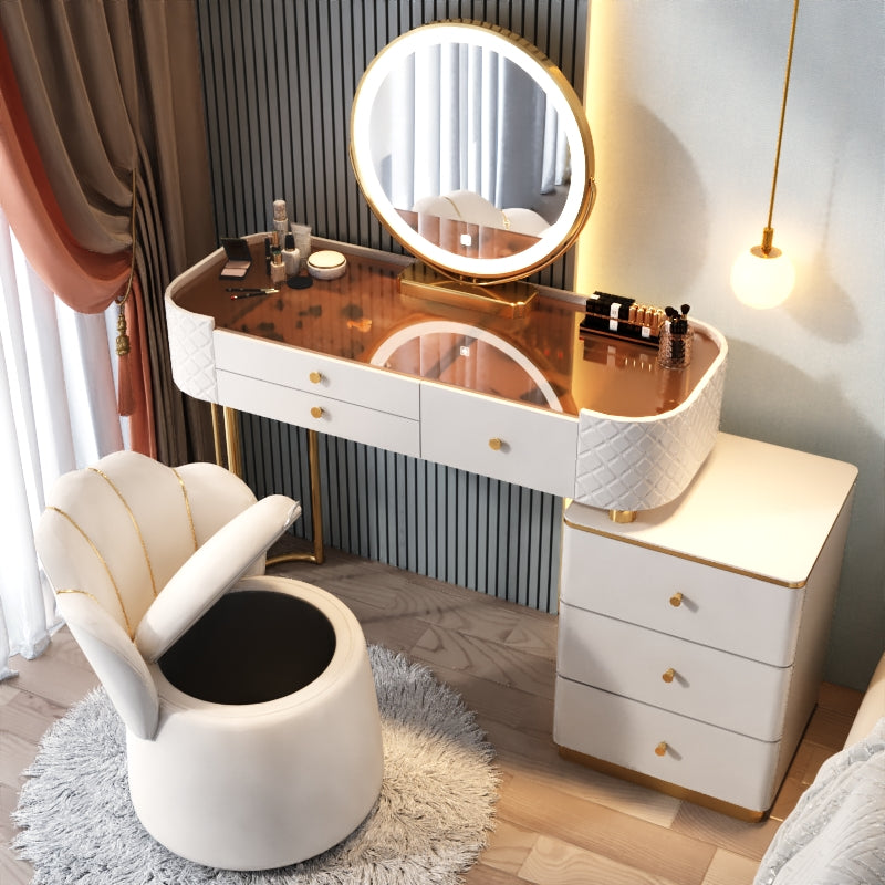 Glam Glass Makeup Vanity Desk Bedroom Vanity Dressing Table with Drawer