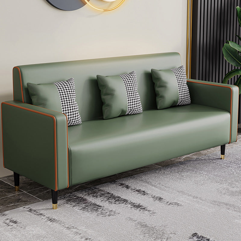 Sewn Pillow Back Sofa Contemporary Living Room Faux Leather Sofa