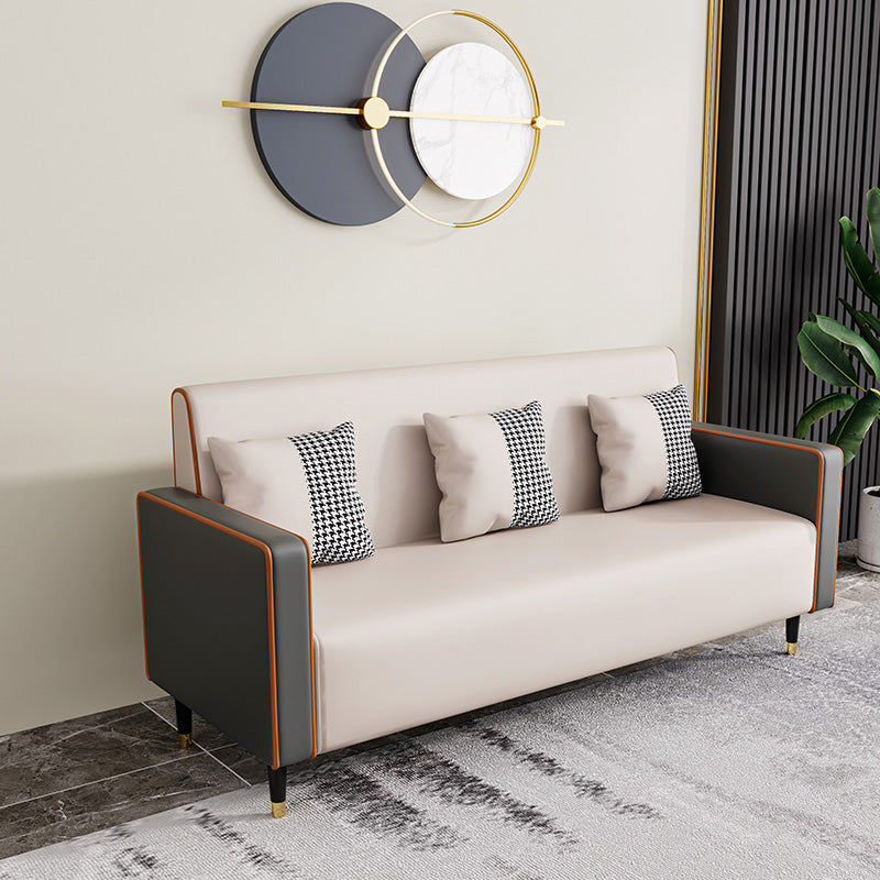 Sewn Pillow Back Sofa Contemporary Living Room Faux Leather Sofa