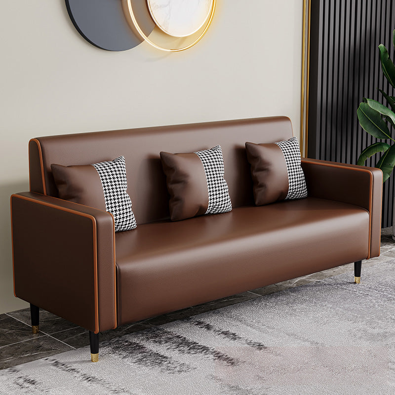 Sewn Pillow Back Sofa Contemporary Living Room Faux Leather Sofa