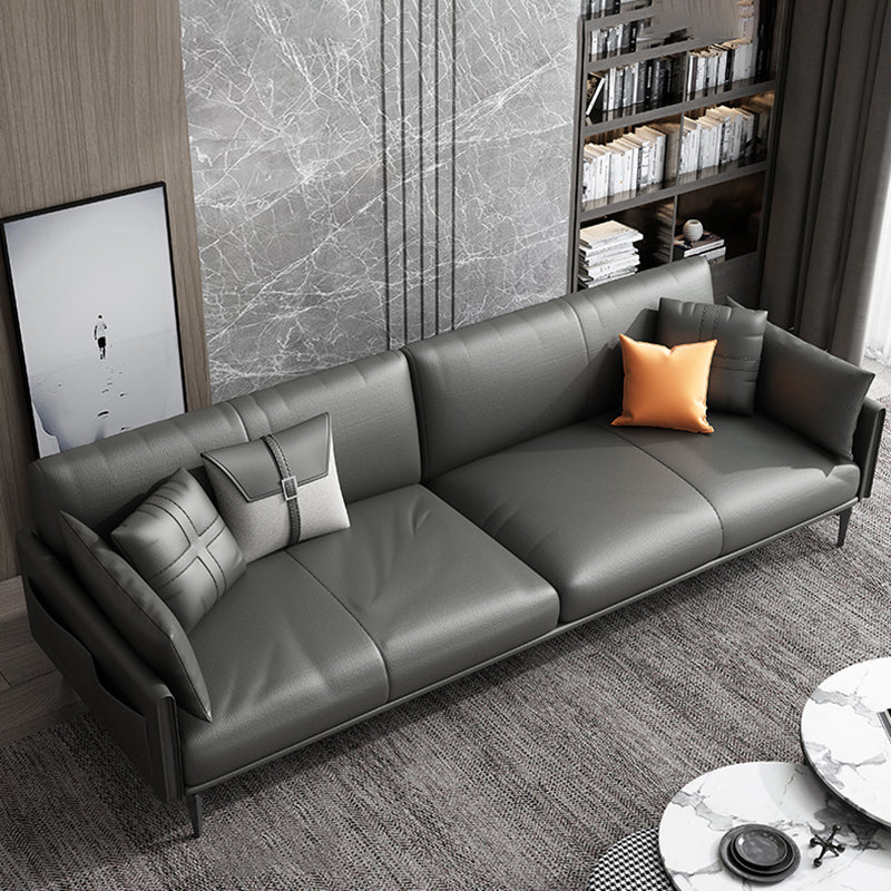 Gray Leather Sofa with Four Legs Contemporary Living Room Seating