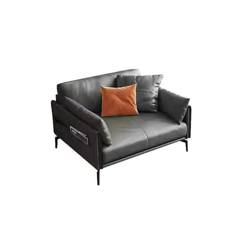 Gray Leather Sofa with Four Legs Contemporary Living Room Seating
