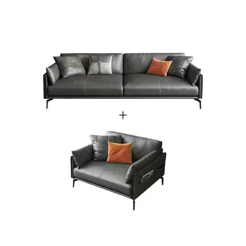 Gray Leather Sofa with Four Legs Contemporary Living Room Seating