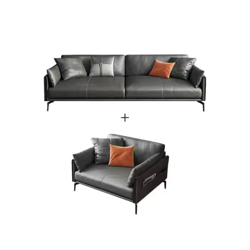 Gray Leather Sofa with Four Legs Contemporary Living Room Seating