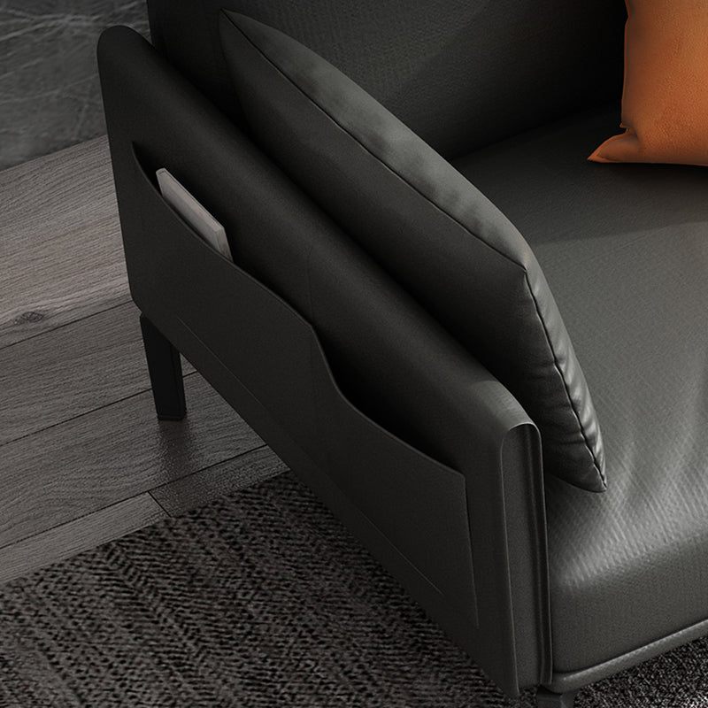 Gray Leather Sofa with Four Legs Contemporary Living Room Seating