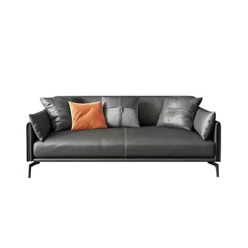 Gray Leather Sofa with Four Legs Contemporary Living Room Seating