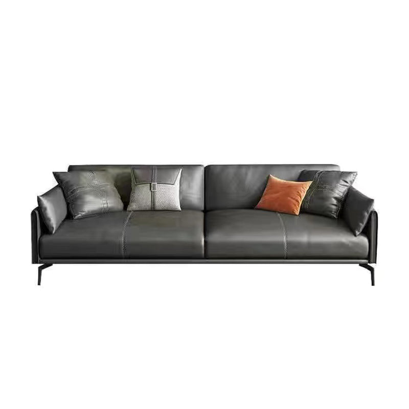 Gray Leather Sofa with Four Legs Contemporary Living Room Seating