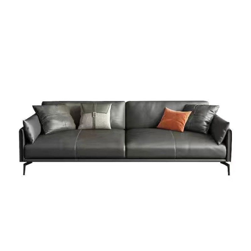 Gray Leather Sofa with Four Legs Contemporary Living Room Seating