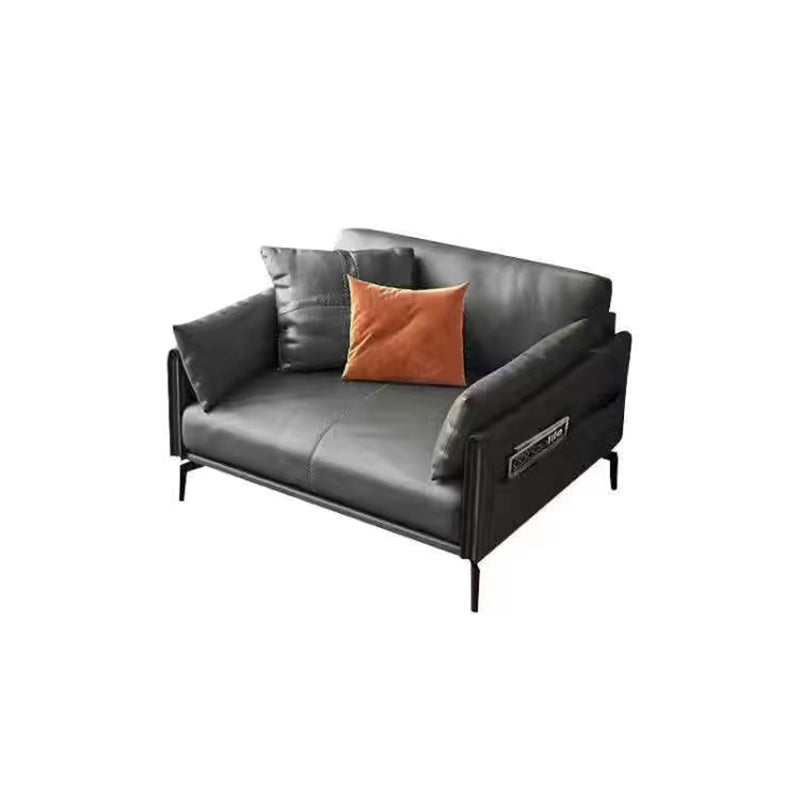 Gray Leather Sofa with Four Legs Contemporary Living Room Seating