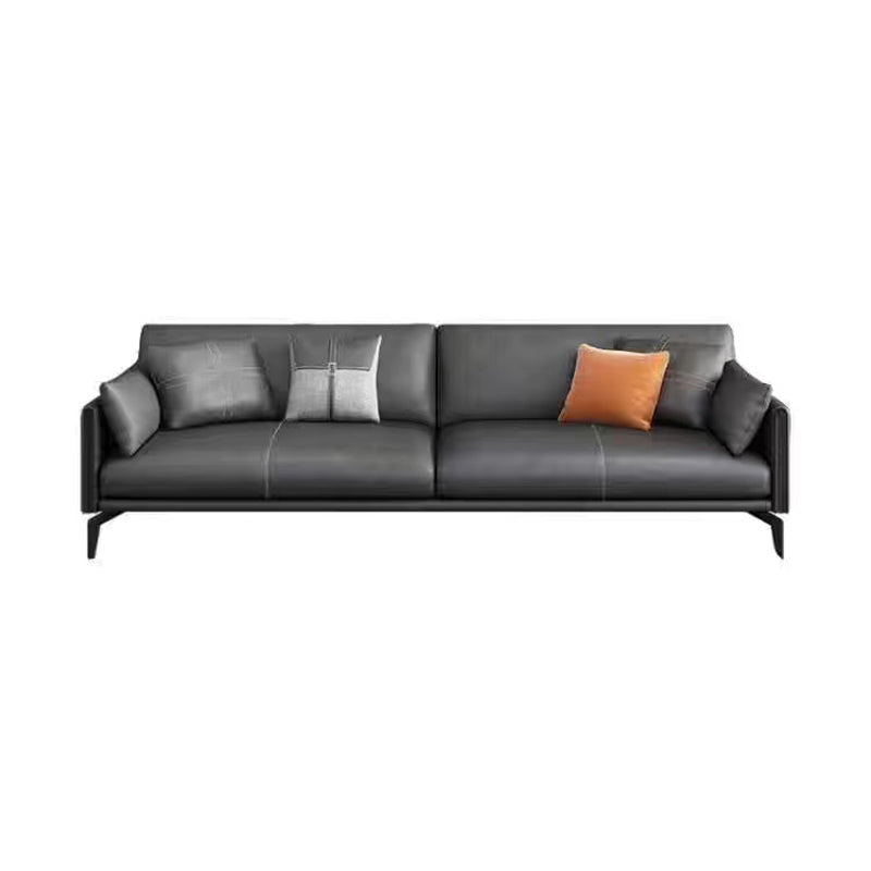 Gray Leather Sofa with Four Legs Contemporary Living Room Seating