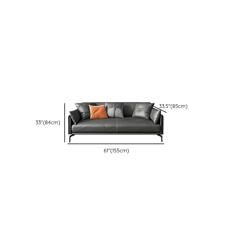 Gray Leather Sofa with Four Legs Contemporary Living Room Seating