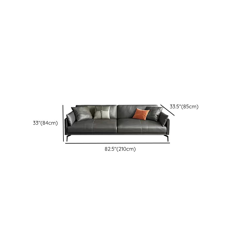 Gray Leather Sofa with Four Legs Contemporary Living Room Seating