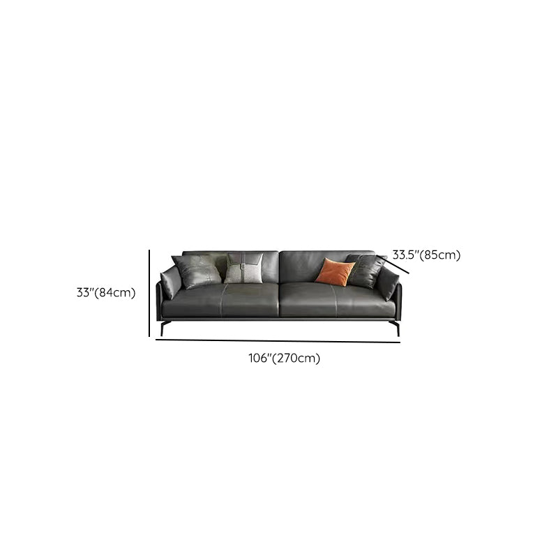 Gray Leather Sofa with Four Legs Contemporary Living Room Seating