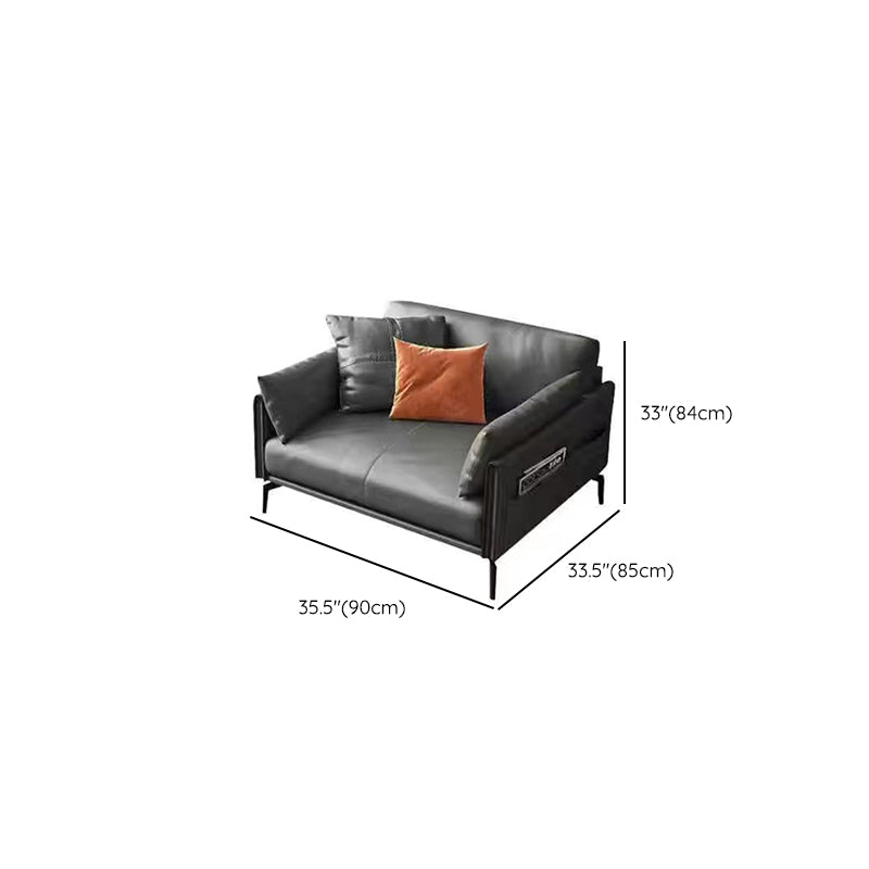 Gray Leather Sofa with Four Legs Contemporary Living Room Seating