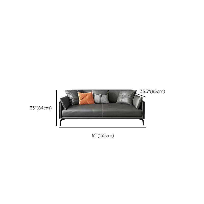 Gray Leather Sofa with Four Legs Contemporary Living Room Seating