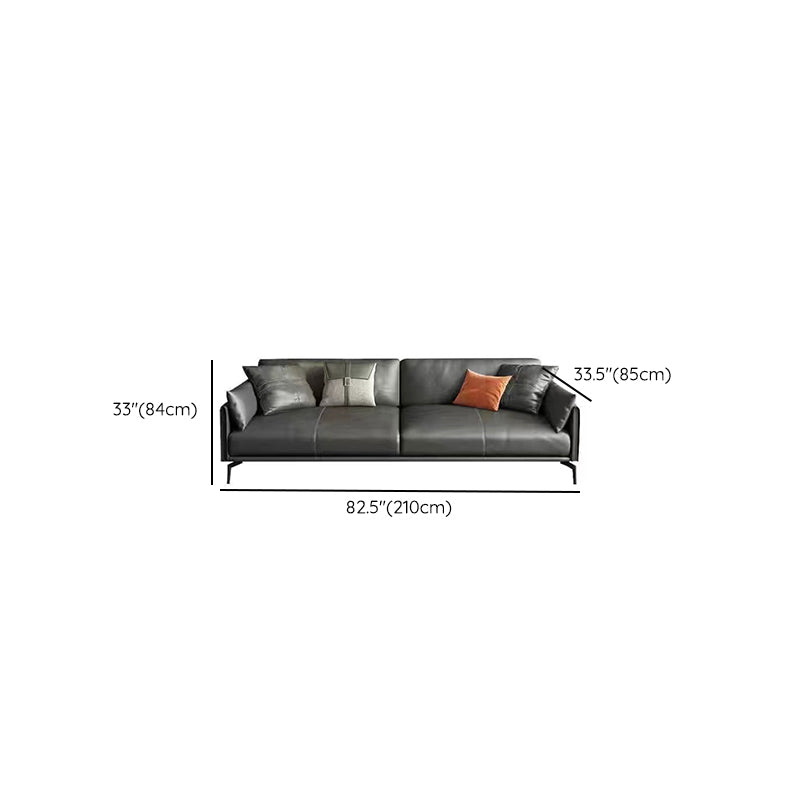Gray Leather Sofa with Four Legs Contemporary Living Room Seating