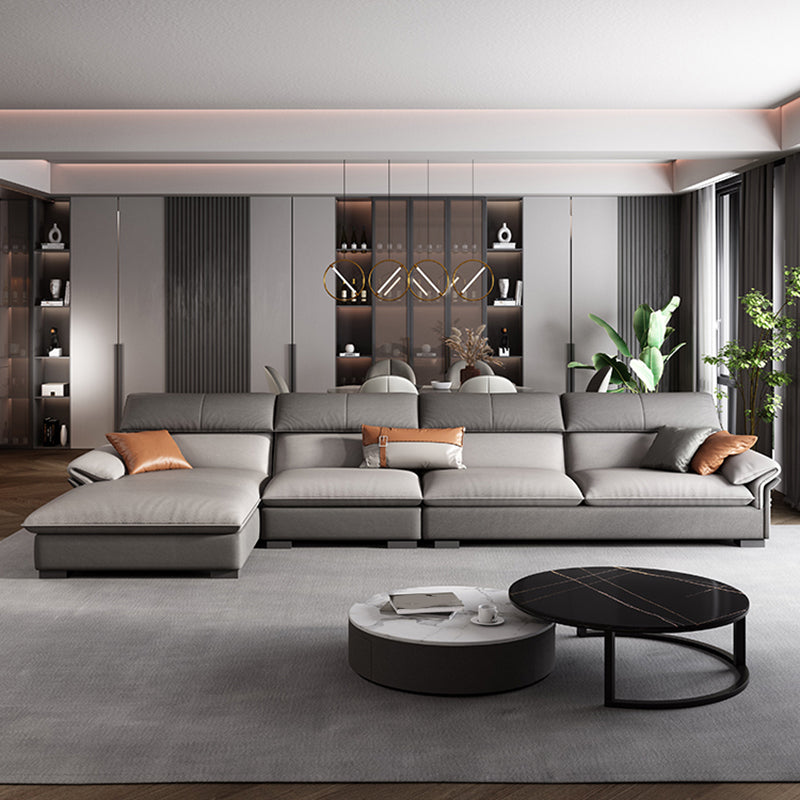 Grey Faux Leather Sectional Sofa Pillow Top Arm Sectional Ottoman Included