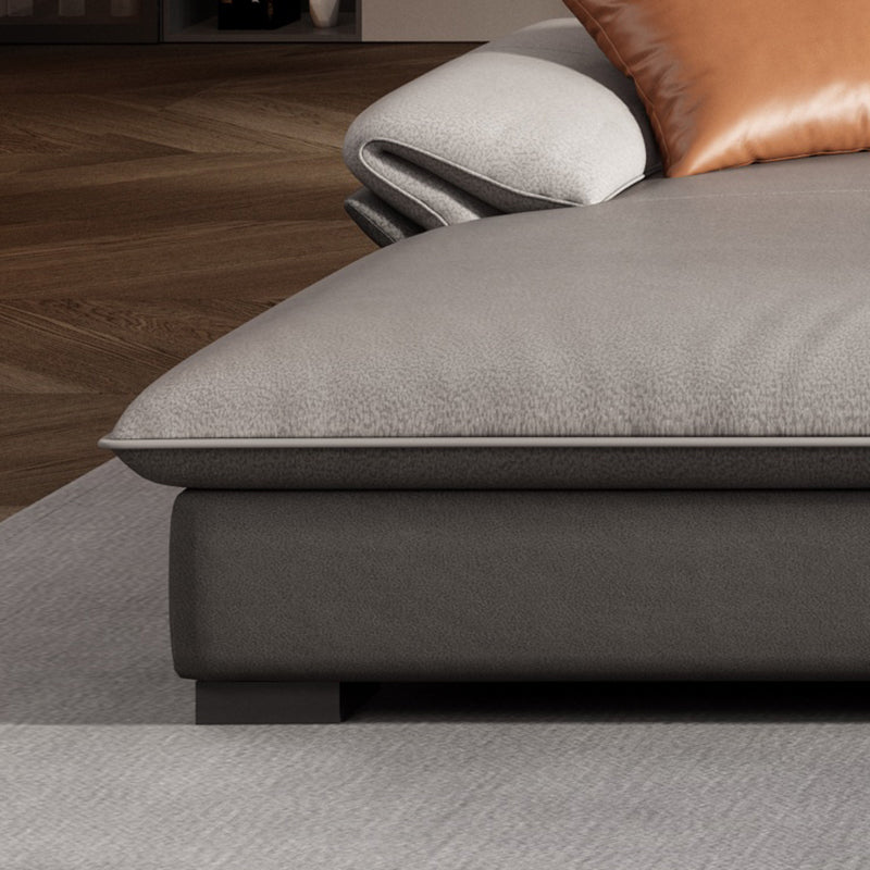 Grey Faux Leather Sectional Sofa Pillow Top Arm Sectional Ottoman Included